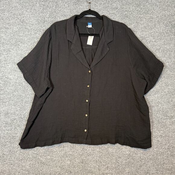 Old Navy Shirt Womens 2XL XXL Black Short Sleeve Blouse Plus Size Bohemian NEW - Picture 2 of 8